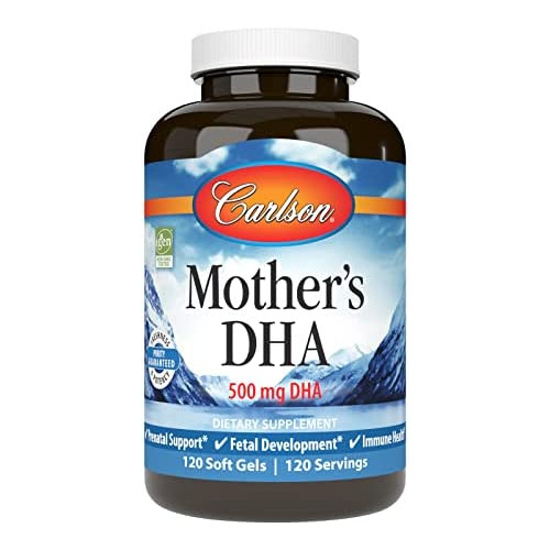Carlson - Mothers DHA, 500 mg DHA, Prenatal Support, Fetal Development & Immune Health, 60 Softgels