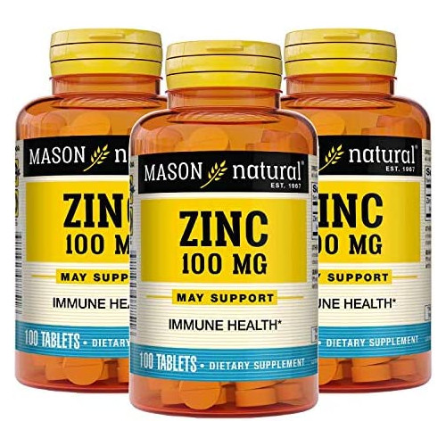 MASON NATURAL Zinc 100 mg Capsules Advanced Immune System, Improves Antioxidant Support, Essential Mineral Supplement, 100 Count, Pack of 3