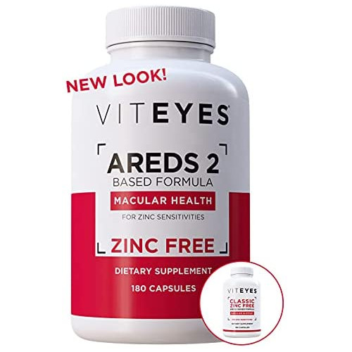 Viteyes AREDS 2 Zinc Free Macular Health Formula Capsules, Natural Vitamin E, No Zinc, No Copper, Eye Vitamin, Smaller Capsules, Vision Protection, 180 Capsules