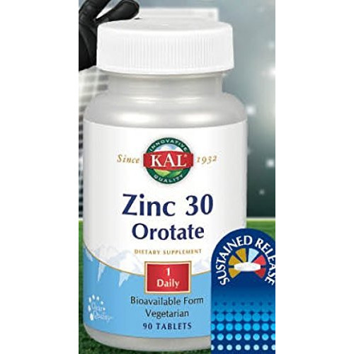 KAL Brand Zinc Orotate 30 MG Sustained Release 90 Tabs