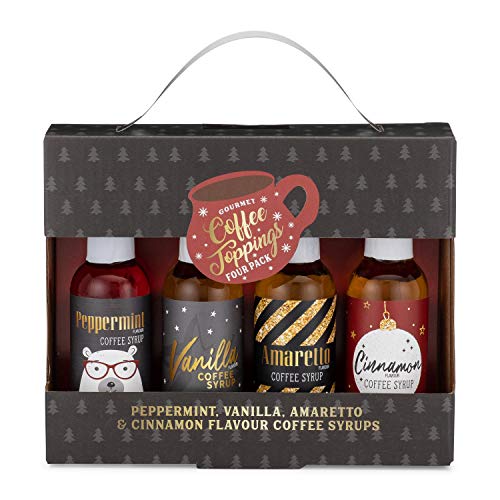 Thoughtfully Gifts, Gourmet Coffee Toppings Gift Set, Includes 4 Delicious Flavors Like Cinnamon, Peppermint and More, Set of 4