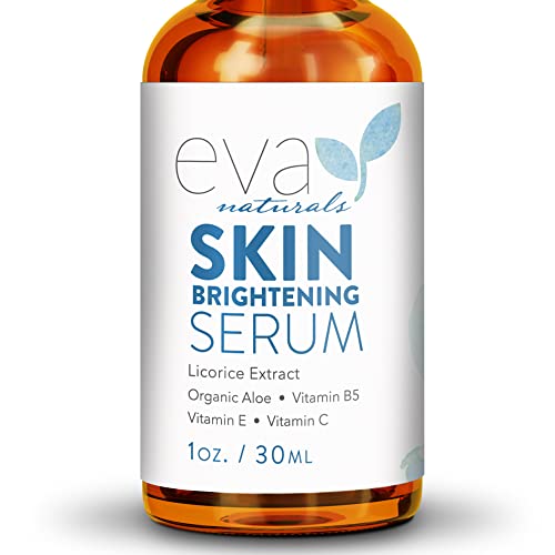 Licorice Extract Skin Brightening Serum by Eva Naturals (1 oz) - Dark Spot Corrector, Serum For Face - Gently Exfoliates For An Even Complexion - With Peptides, CoQ10 and Vitamin E - Face Serum