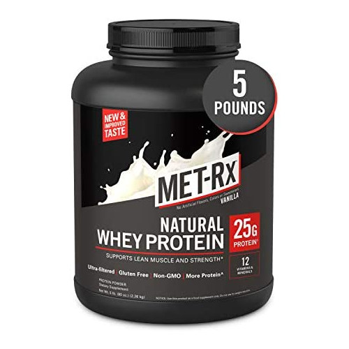 MET-Rx Natural Whey Protein Powder Great Meal Replacement Shakes Low Carb Gluten Free Chocolate 5 lbs 비타민 D C