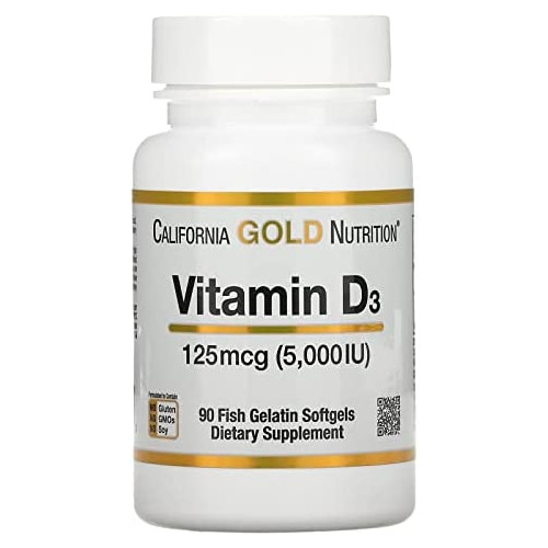 Vitamin D3, 5,000 IU, Cholecalciferol, Supports Healthy Bones & Teeth and Healthy Immune System Function, 125 mcg (5,000 IU), 90 Fish Gelatin Softgels