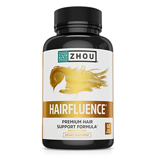 Zhou Hairfluence | Premium Hair Growth Formula for Longer, Stronger, Healthier Hair | Biotin, Collagen, Keratin, B Vitamins, Bamboo Extract | for All Hair Types | 60 VegCaps