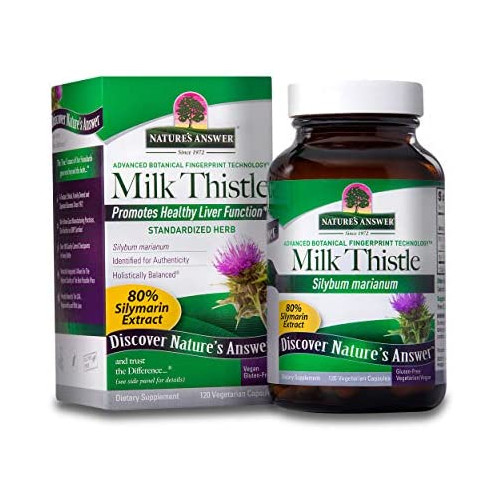 Natures Answer Milk Thistle Silybum Marianum Maximum Strength 120 Capsules Silymarin Essential Natural Ingredients Supports Healthy Liver Function Indulgence Indigestion and Upset Stomach