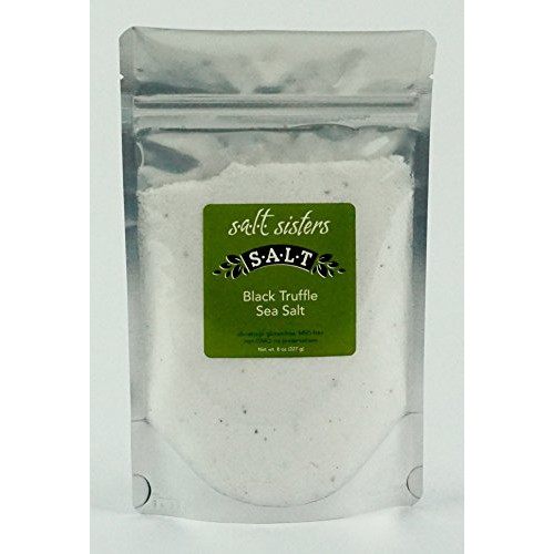 s.a.l.t. sisters Black Truffle Infused Sea Salt, Unique Salt Blend Alternative to Table Salt, Meat Seafood Vegetable Seasoning, GMO Free, MSG Free, Resealable Pouch, 8 oz
