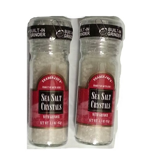 Trader Joe Sea Salt Crystals with Built-in Grinder 3.3 Ounce 2 Bottles