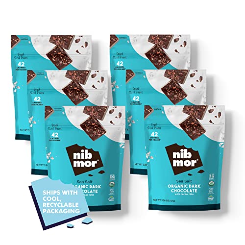 Nib Mor Organic Dark Chocolate Snacking Bites with 80% Cacao - Sea Salt, 3.55 (Pack of 6)