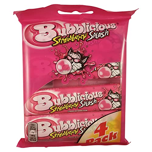 Bubblicious Strawberry Gum Chewing Splash - 4 Per팩 Bubbalicious Bubblegum 5.36oz Total Weight