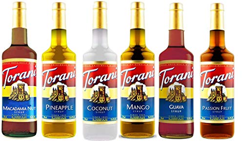 Torani Hawaiian Syrup Variety Pack of 6 - Macadamia Nut, Pineapple, Coconut, Mango, Guava & Passion Fruit (750 ml ea bottle)