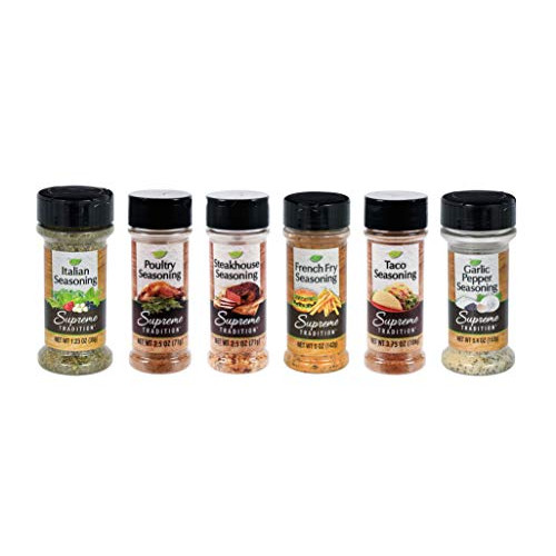 Supreme Spice Starter Set with 6 Essential Spices for Cooking Basics – 6 Piece Spice Gift Set Includes Italian Seasoning, Garlic Pepper, Poultry, Steakhouse, Taco and French Fry Seasonings
