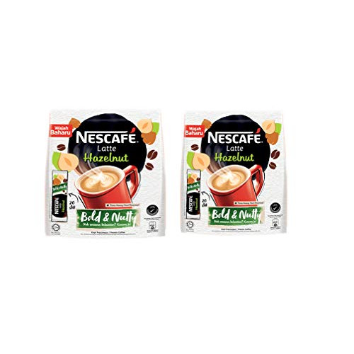 Nescafe 3 in 1 Hazelnut Coffee Latte - Instant Coffee Packets - Single Serve Flavored Coffee Mix - Bold & Nutty (2 Packs - 20 Sticks Each)