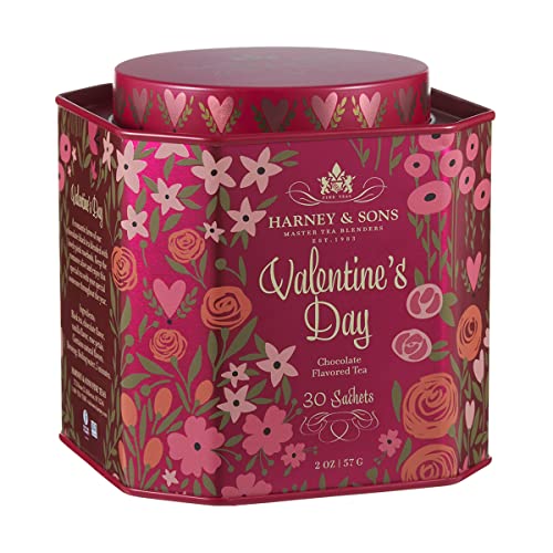 Harney & Sons Valentines Day Tea | Black tea w/ Chocolate and Rosebuds, Red, Tin of 30 Sachets