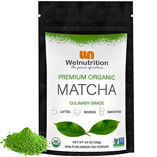 Welnutrition Organic Matcha Green Tea Powder, Gentle Caffeine Tea for Latte, Baking, Smoothies, 127 Gram (4.5 Oz)Bag