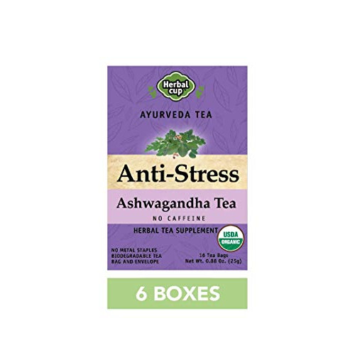 HERBAL CUP ANTI STRESS ASHWAGANDHA TEA - 6 Pack, 96 Tea Bags Total ORGANIC
