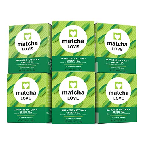 Matcha Love Japanese Matcha + Green Tea, 10 Premium Tea Bags (Pack of 6)