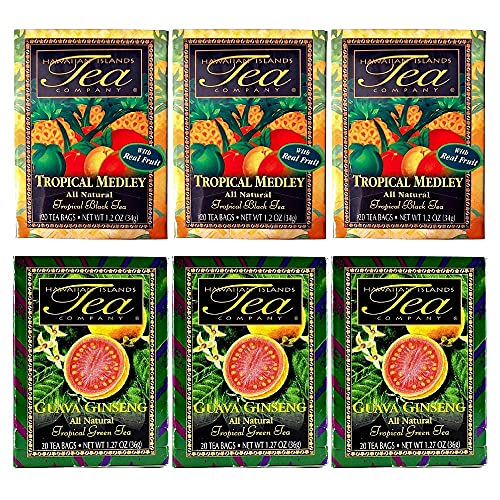 Hawaiian Islands Tea Mango Passion Fruit Flavors Combo Bundle Six 1.27 Oz. Boxes 20 Bags Per Box