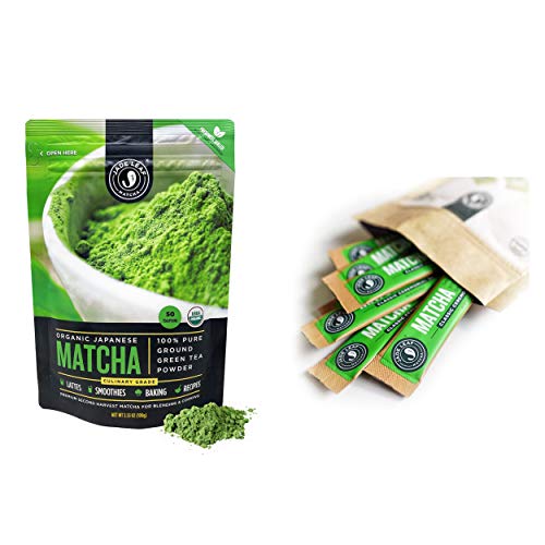 말차 Jade Leaf Matcha + 스틱 Packs Bundle - Organic 그린 Tea 파우더 Culinary Pouch 100g Ceremonial 10ct