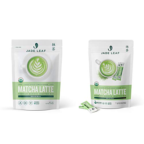 말차 Jade Leaf Matcha Latte Mix Bundle - 150g Pouch + 10ct 스틱 Packs Cafe 스타일 Sweetened Blend 스위트 그린 Tea Powder