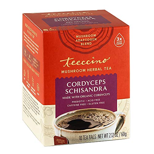 Teeccino Mushroom Adaptogen Herbal Tea &ndash Cordyceps Schisandra Cinnamon Berry Support Your Health Mushrooms & Adaptogenic Herbs Cognitive Endurance tea 10 Bags
