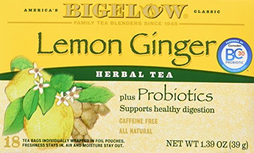 Bigelow Classic Lemon Ginger Herbal Tea Plus Probiotics 18 Bags (3 Pack)