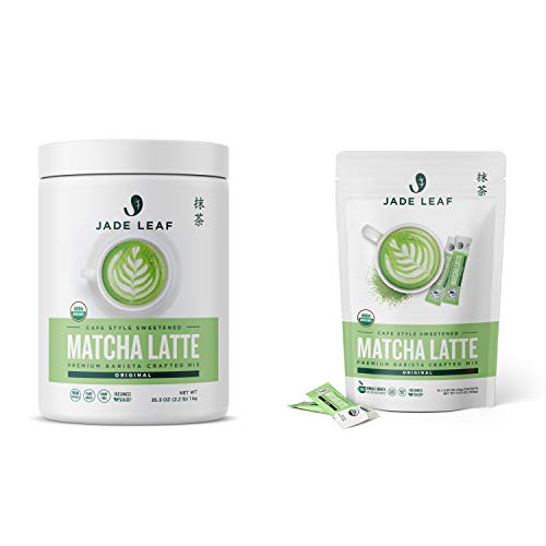 Jade Leaf Matcha Latte Mix Bundle - 1kg Canister + 10ct Stick Packs - Cafe Style Sweetened Blend - Sweet Matcha Green Tea Powder