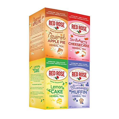 Red Rose 스위트 Temptations Herbal Tea 4팩 선물세트 - Caffeine Free Includes Strawberry Cheesecake Lemon Cake Blueberry Muffin Apple Pie Your Favorite Desserts Delicious Drink