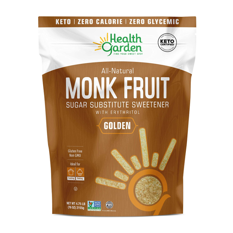 Health Garden Monk Fruit Sweetener, Golden- Non GMO - Gluten Free - 1:1 Sugar Substitute - Kosher - Keto Friendly (4.75 Lb)