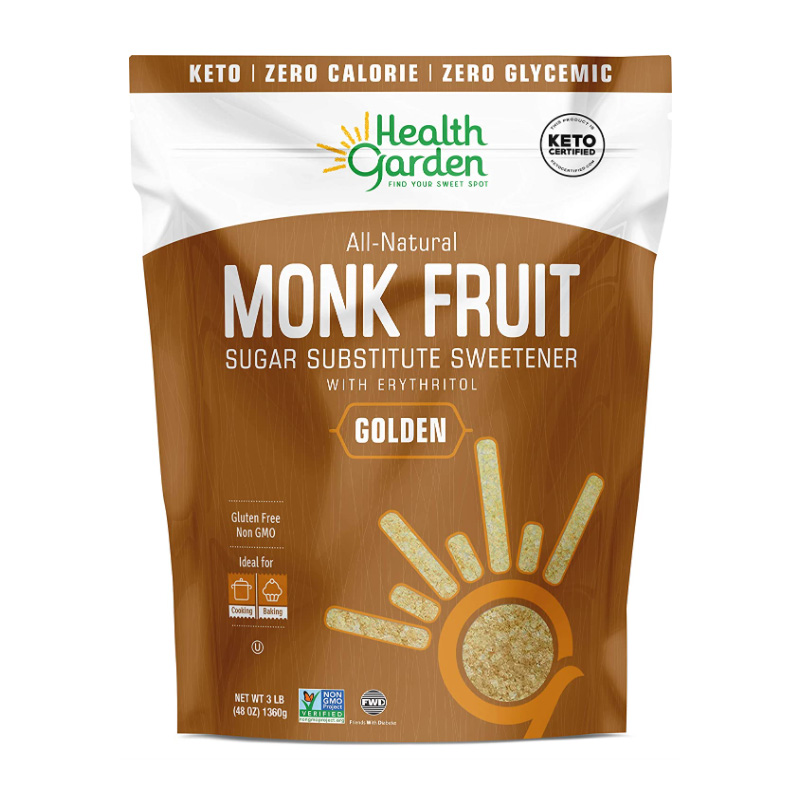 Health Garden Monk Fruit Sweetener, Golden- Non GMO - Gluten Free - Sugar Substitute - Kosher - Keto Friendly (3 lbs)