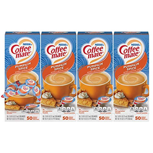 Nestle Coffee mate Coffee Creamer, Pumpkin Spice, Liquid Creamer Singles, Non Dairy, No Refrigeration, Box of 50 Singles (Pack of 4)