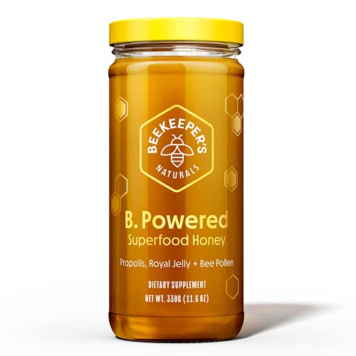 BEEKEEPERS NATURALS B.Powered - Fuel Your Body & Mind Helps Immune Support Mental Clarity Enhanced Energy Athletic performance Propolis 로얄제리 Bee Pollen Honey 11.6 oz