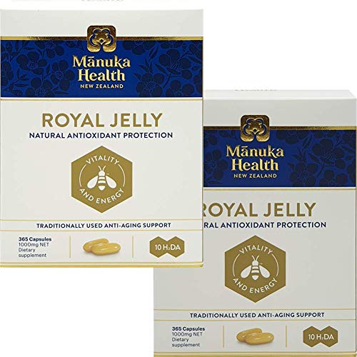 Manuka Health 10hda Royal Jelly 1000mg 365 Capsules 100% Pure New Zealand Royal Jelly Immune System Booster & Supports Skin Health & Vitality (Pack of 2)