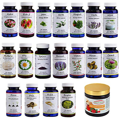 Hekma Center Supplements Package MS - 18 Medicinal Herbs & Sidr Honey 로얄제리 100% Natural Pure Organic Vegan