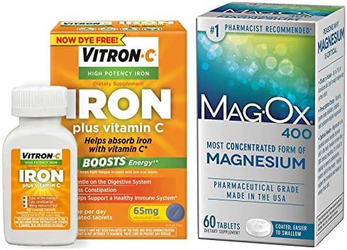 Vitron-C High Potency Iron Supplement with 125 mg Vitamin C, Dye Free, Vegan, Gluten Free, 60 Count, Pack of 2