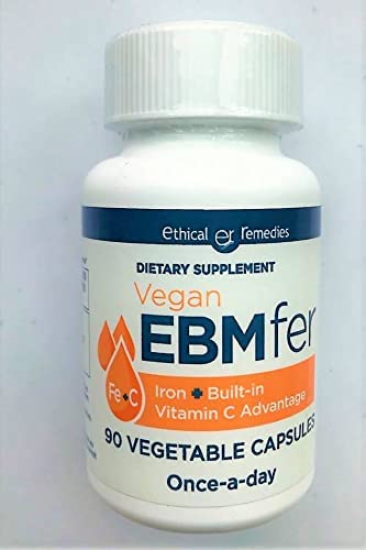 EBMfer 100 mg Iron Ferrous Ascorbate- Value Pack 90 Capsules- Iron with Vitamin C- Vegan Vegetarian Capsule Pills- High Absorption Iron- Gentle on Stomach Iron Supplement- for Iron Deficiency Anemia
