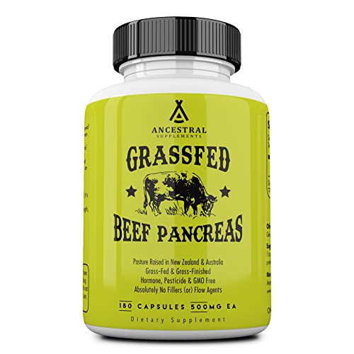 Ancestral Supplements Grass Fed Pancreas u2014 Digestive, Proteolytic Enzymes (Including Trypsin) and Pancreatic Support (180 Capsules)