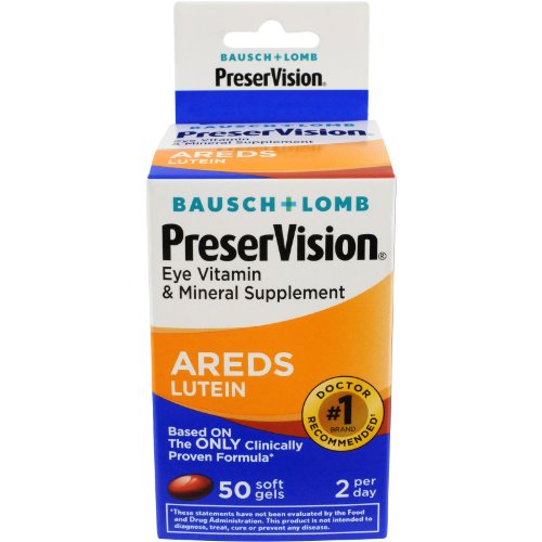 Bausch + Lomb Preservision With Lutein Eye Vitamin & Mineral Supplement, 50 Count Soft Gels