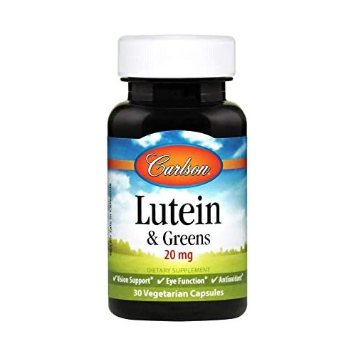 Carlson - Lutein & Greens, 20 mg, Vision Support & Eye Function, Antioxidant, 30 Vegetarian Capsules