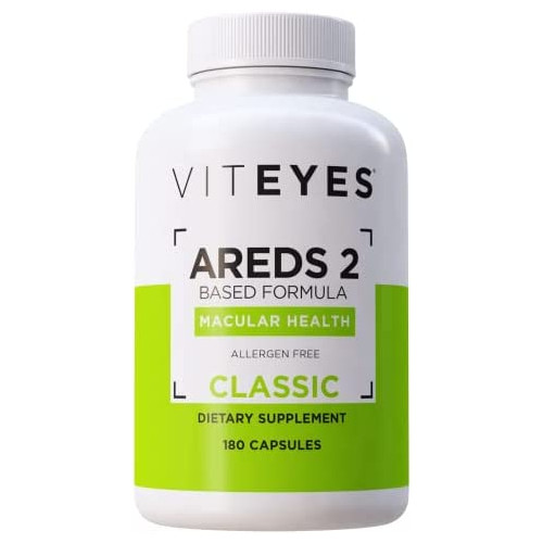 Viteyes AREDS 2 Eye Vitamins, Now with Natural Vitamin E, Smaller Capsules, Lower Zinc, Allergen Free, Lutein, Zeaxanthin, Manufactured in The USA, Eye Doctor Trusted, Classic Macular Support, 180 Ct