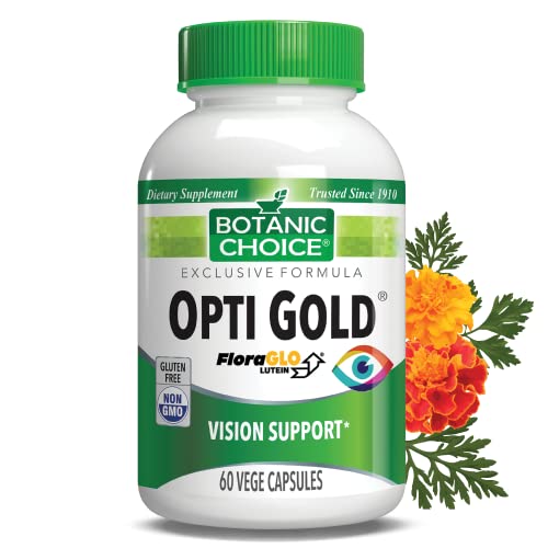 Premium Vision Eye Health Support Supplement, Opti Gold with Six Powerful Nutrients, 15 mg Patented Highly Abosorbable FloraGlo Lutein Alpha Lipoic Acid, 60 Count Pills Capsules, Botanic Choice