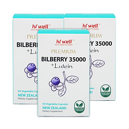 (Pack of 3) Hi Well Premium Bilberry 35000 + Lutein 10mg 60Vegetarian Capsules