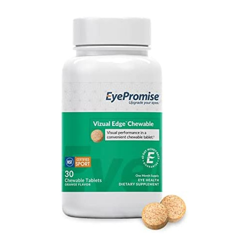 EyePromise Vizual Edge Chew Performance Eye Vitamin - NSF Certified for Sport and The Official Eye Vitamin Of Sports - 1 Month Supply of Visual Performance in a Convenient Citrus Flavored Chewable Tablet
