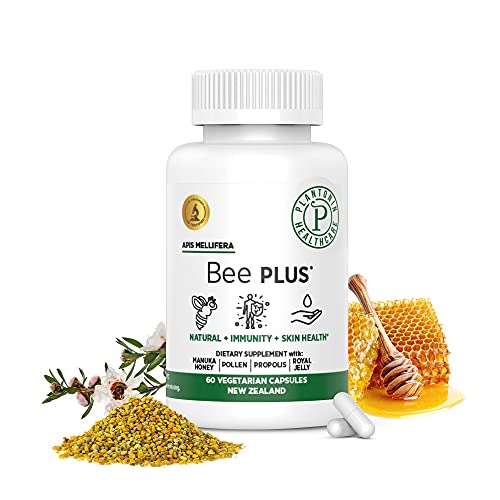 Plantonin New Zealand - Bee Plus Apis Mellifera Capsules with Manuka Honey, Bee Pollen, Bee Propolis and Royal Jelly for Immune Support, Joint Mobility and Good Skin, 60 Capsules