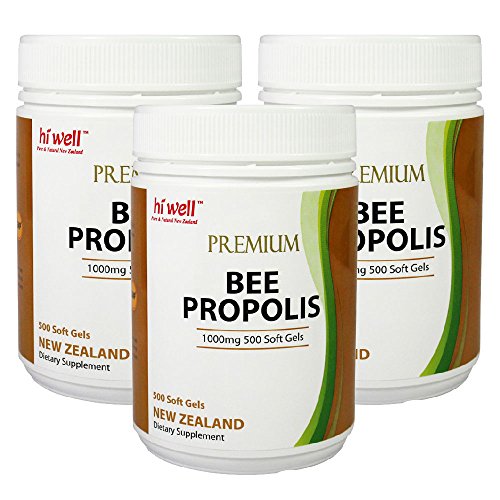 Hi Well Premium Bee Propolis 1000mg 500 Soft Gels New Zealand Bee Immune Support Vitamins Minerals & Antioxidants (Pack of 3)