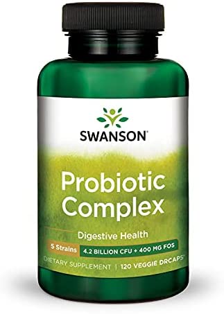 Swanson Probiotic Complex 4.2 Billion CFU 5-Strain Digestive Health Fat Metabolism Satiety Prebiotic FOS Complex Supplement 120 Veggie DRcaps