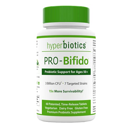 Hyperbiotics Pro-Bifido Probiotic | Probiotics for Senior Women, Men, Adults | Digestive Health, Immune Support Supplement | Shelf Stable Time Release 15x More Survivability Than Capsules, 60 Count