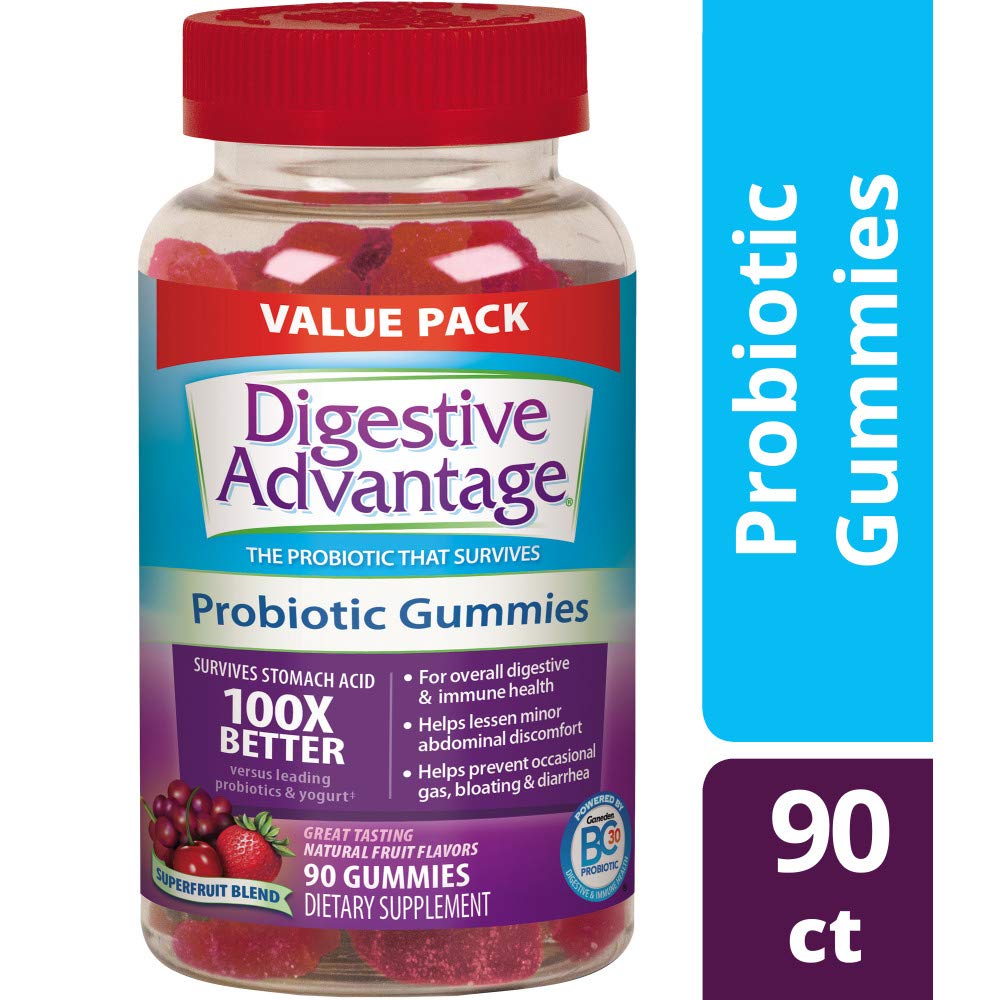 Digestive Advantage Probiotic Gummies, Superfruit Blend- 100x Better Survivability, Prevents Occasional Gas, Bloating & Diarrhea For Digestive and Immune Health, 90 Count
