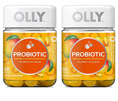 OLLY Probiotic Immune and Digestive Health One Billion Live Cultures A Dietary Supplement in Tropical Mango Flavor - 50 Gummies (Pack of 2)
