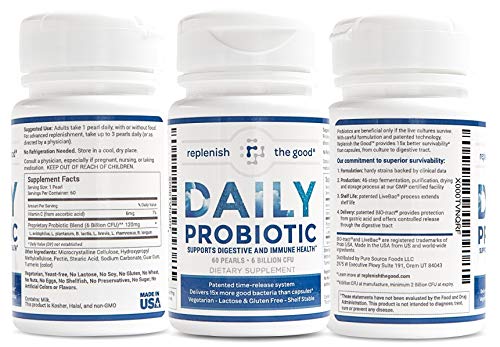 Daily Probiotic 60-Day Supply Time Release Pearls. 6 Billion CFU, Delivers 15X More Good Bacteria- Relieve Bloated Stomach & Acid Reflux. Probiotic for Digestive Health for Adults